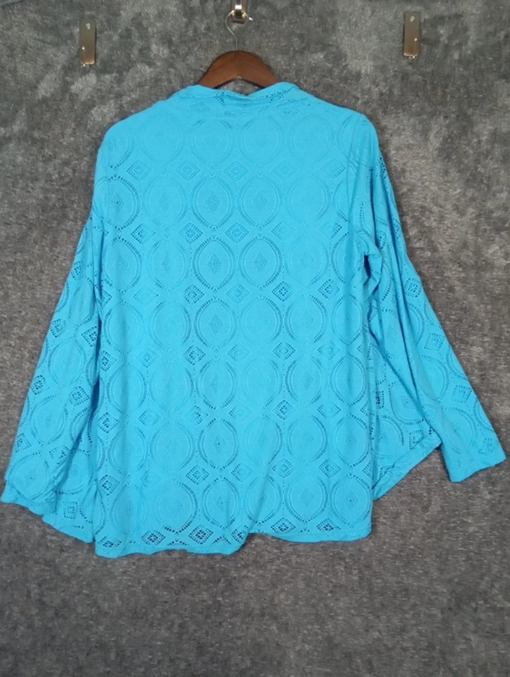 Coolibar Turquoise Open-Front Sun Protection Cardigan Crochet Overlay Womens L